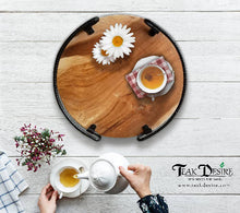 Load image into Gallery viewer, Round Solid Wood Tray with Metal Handle - Exclusive Design
