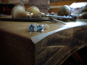 Swiss Blue Topaz Silver Stud Earrings