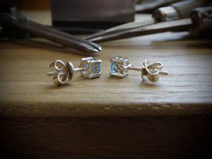 Swiss Blue Topaz Silver Stud Earrings