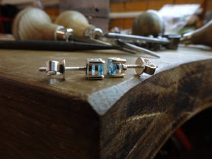 Swiss Blue Topaz Silver Stud Earrings