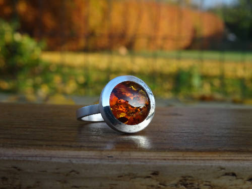 Handmade Amber Ring in Sterling Silver