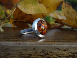 Handmade Amber Ring in Sterling Silver