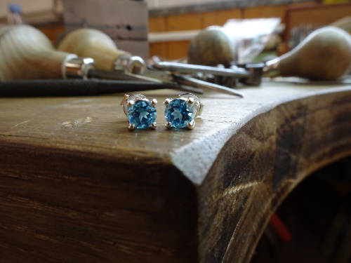 Swiss Blue Topaz Silver Stud Earrings